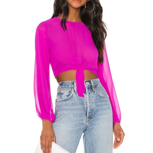 SUPERDOWN Jemma Tie Front Cropped Blouse Fuschia XS - Picture 1 of 5